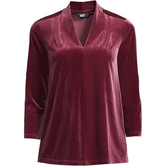 Lands' End Velvet V-neck Top Burgundy Red - Picture 1 of 7